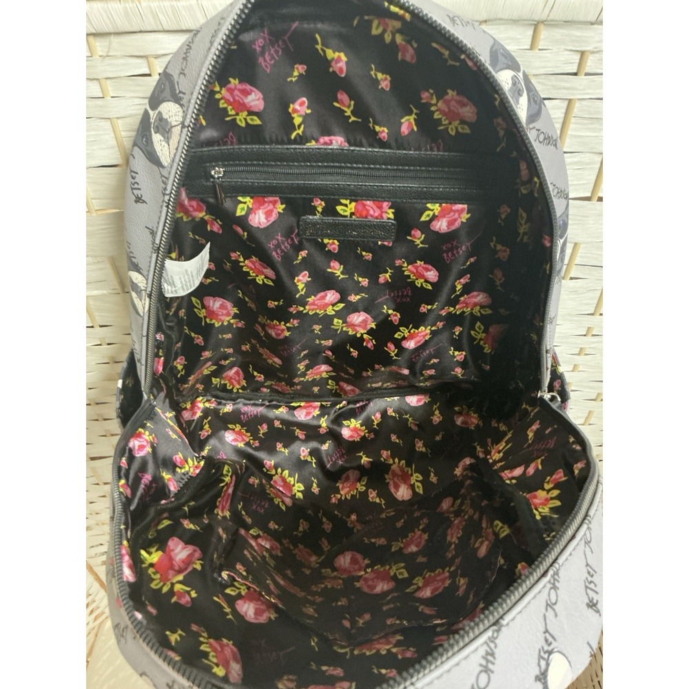 Betsey Johnson Logo Boston Terrier Print Backpack w/ 2 Zip Pockets - Picture 7 of 10